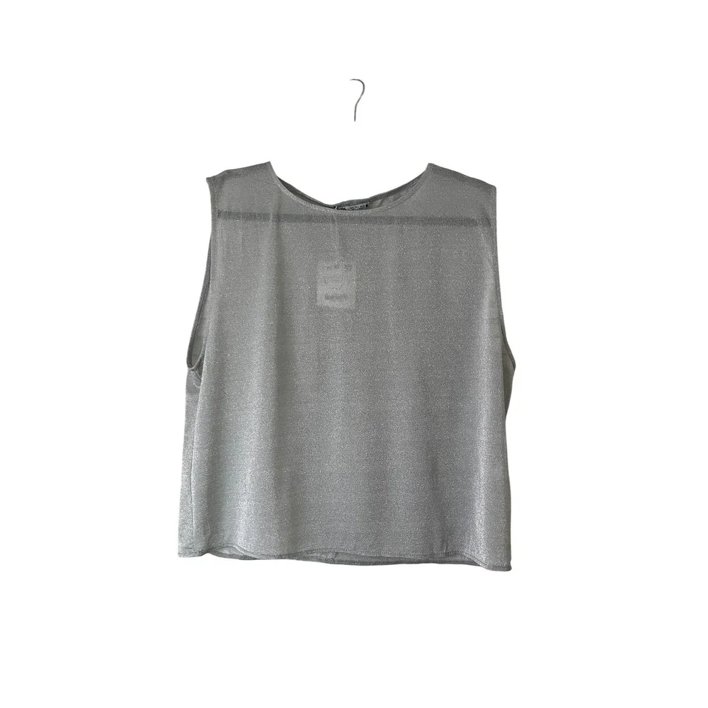 Zara Silver Sleeveless Knit Top Sz‎ L NWT Wrinkle Effect Metallic